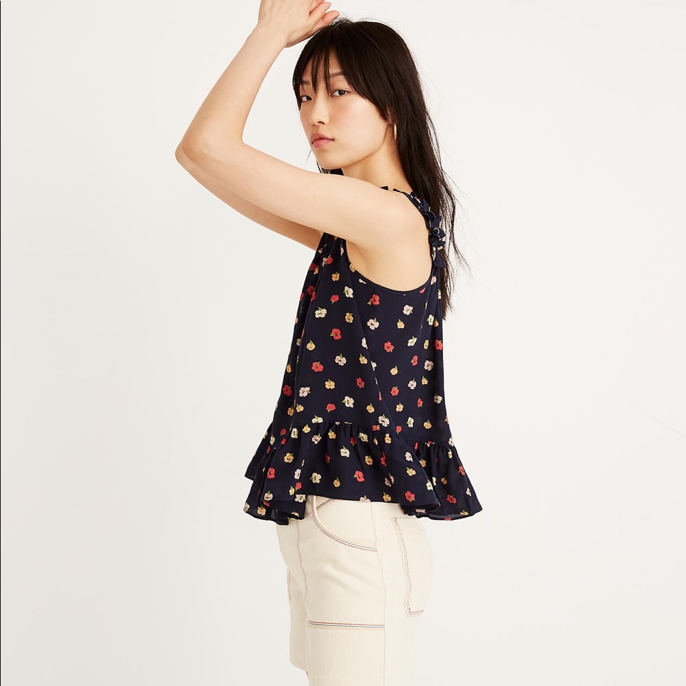 Madewell 100% silk navy floral top blouse - Picture 2 of 13